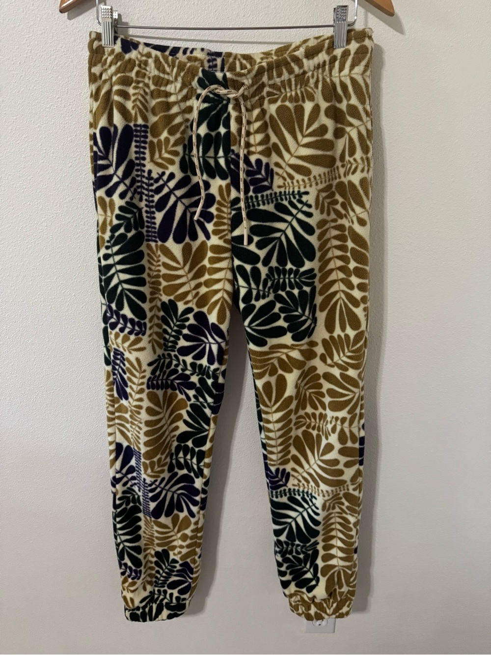 Parks Project Big Sur Ferns Polar Fleece Joggers Tan Green Purple Drawstring-M - Picture 2 of 12